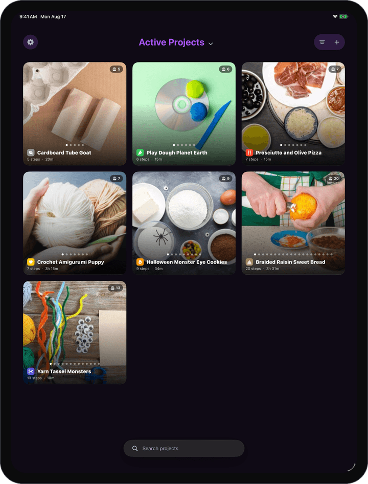 Show & Tell — Project library (dark)