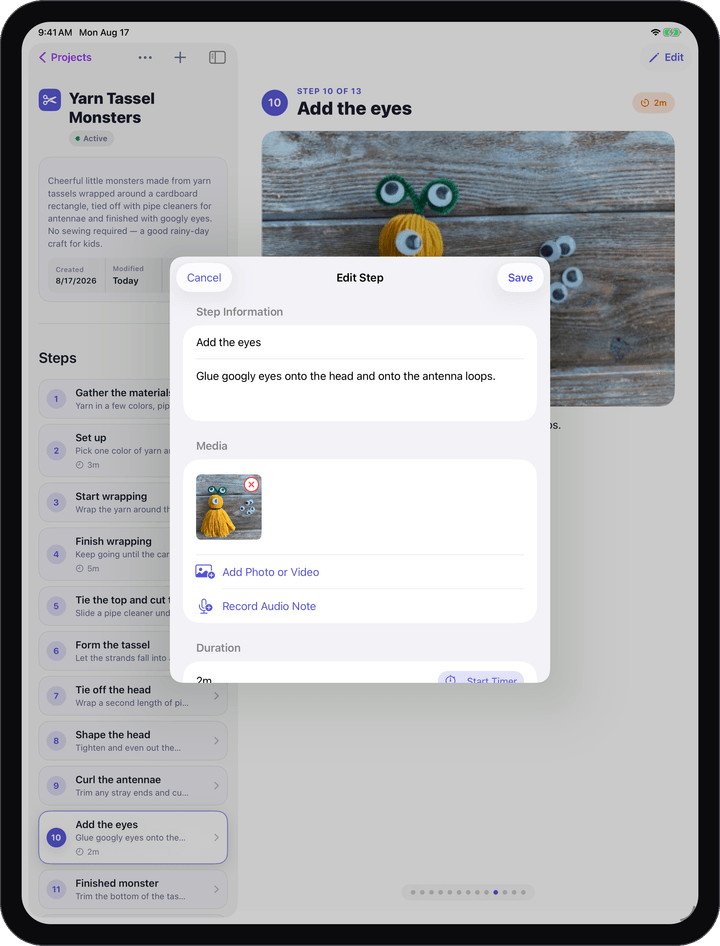 Show & Tell — Step editor