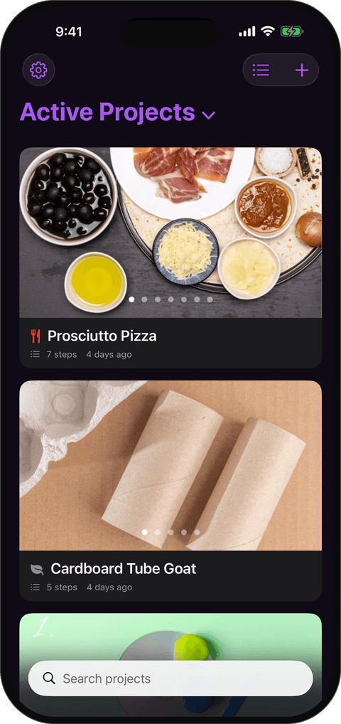 Show & Tell — Project library (dark)