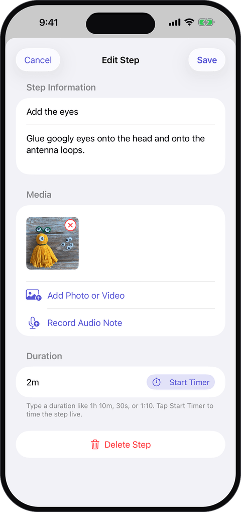 Show & Tell — Step editor